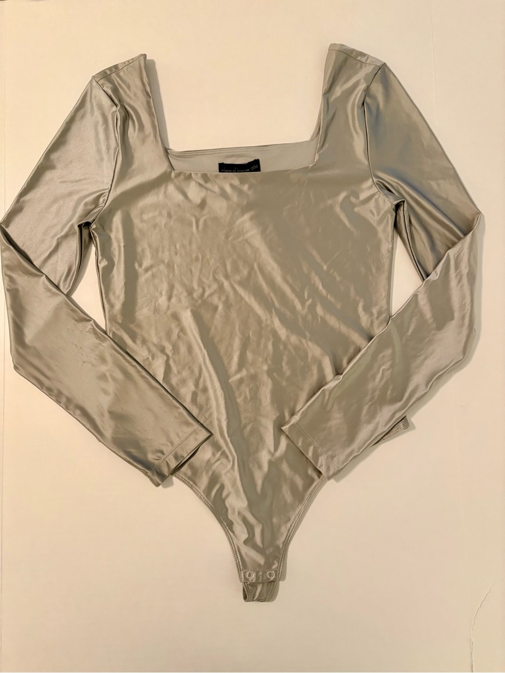 House of Harlow 1960 Metallic Silver Long-Sleeve Square Neck Bodysuit Medium NWT